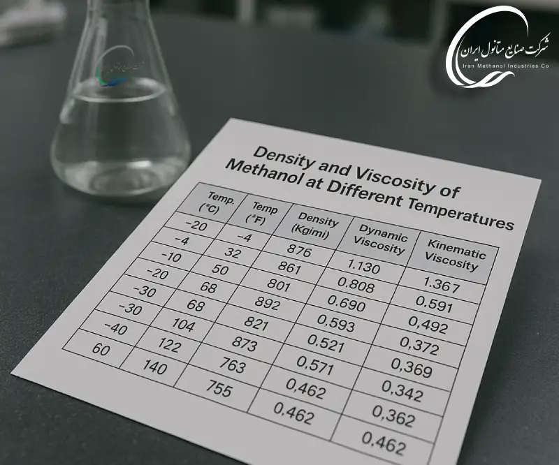 چگالی و ویسکوزیته متانول در دماهای مختلف